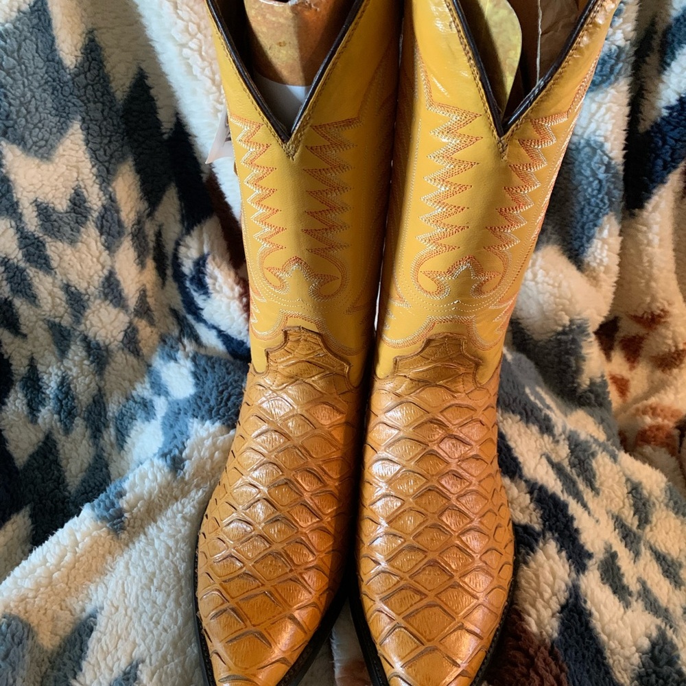 Yellow and Tan Cowboy Leather Boots